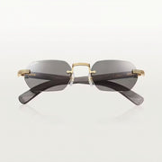  Cartier Première de Rimless Rectangular Grey Wood Temples & Light Grey Sunglasses