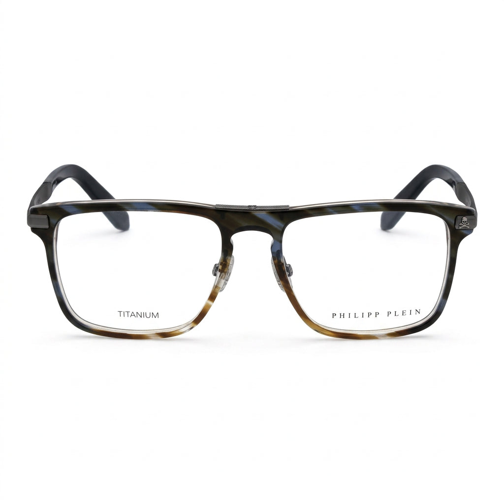 Philipp Plein Men Plein First Love VPP019M 09N3 Glossy Striped Brown Eyeglasses