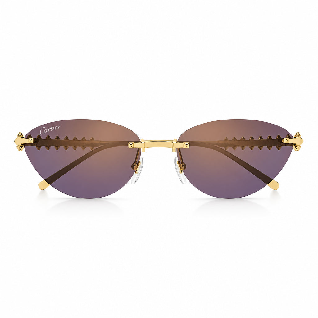 Cartier Clash de C Women Rimless Studded Temple Purple Gradient Sunglasses