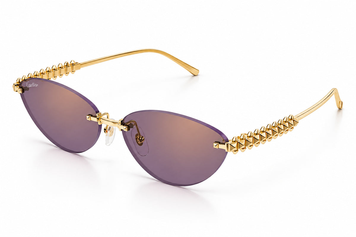 Cartier Clash de C Women Rimless Studded Temple Purple Gradient Sunglasses