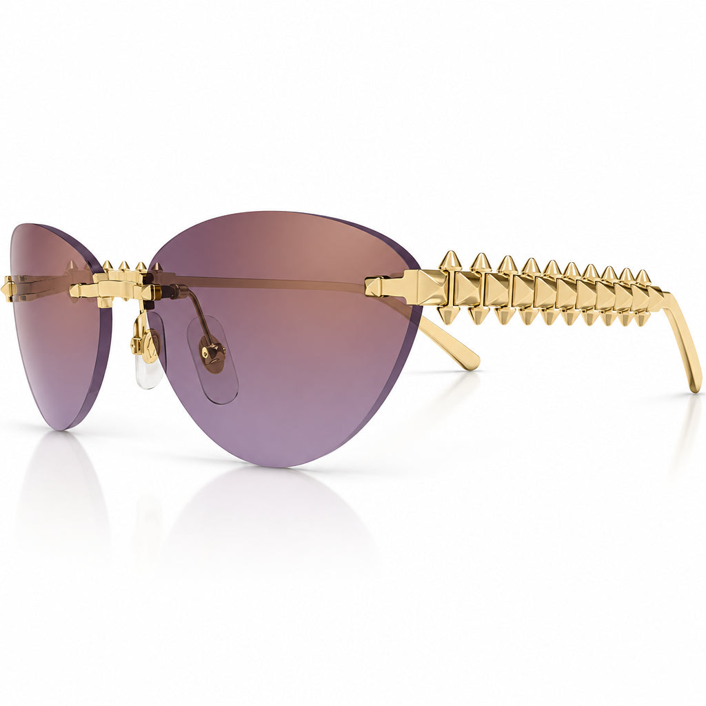Cartier Clash de C Women Rimless Studded Temple Purple Gradient Sunglasses