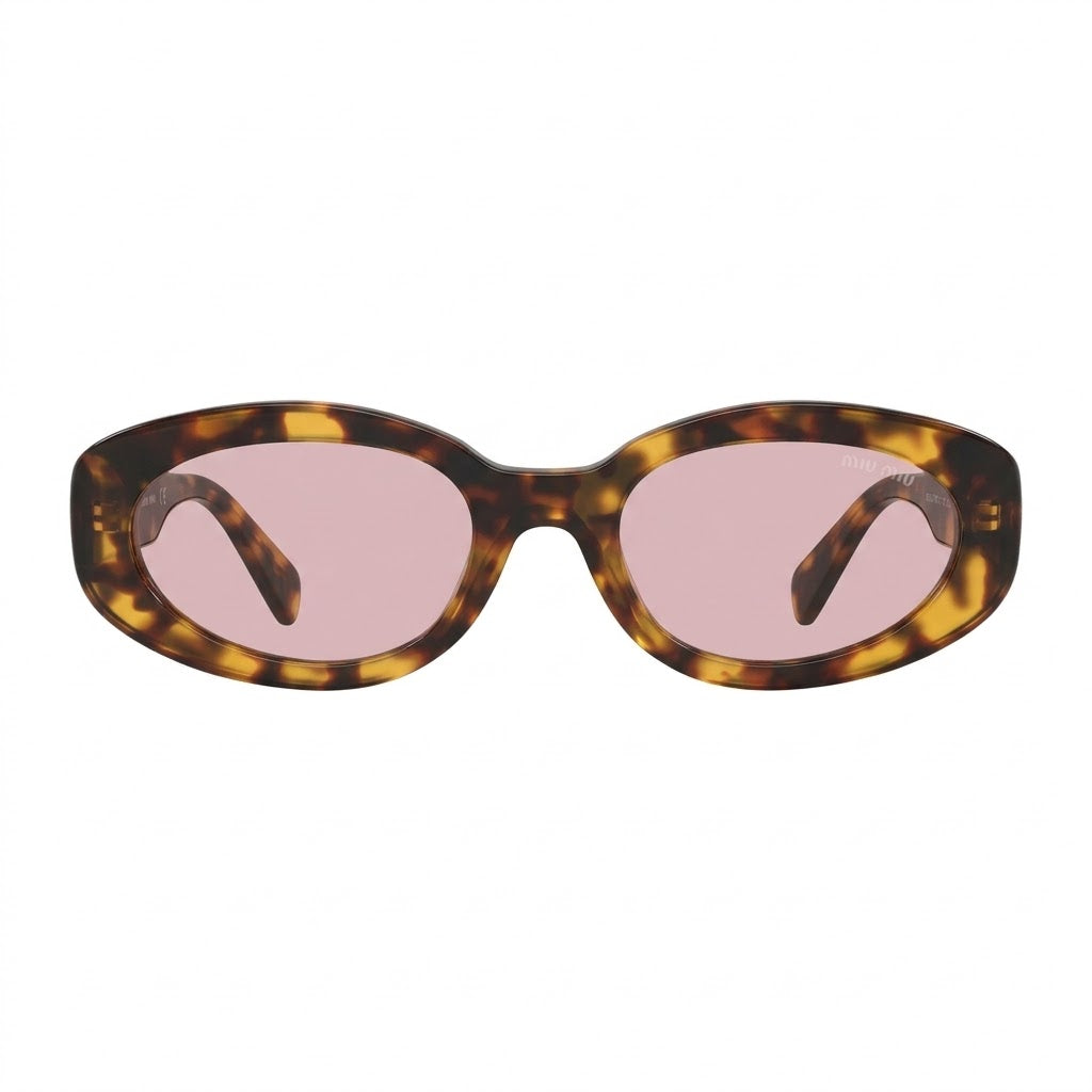 Miu Miu Women Oval Honey Havana / Pink Sunglasses