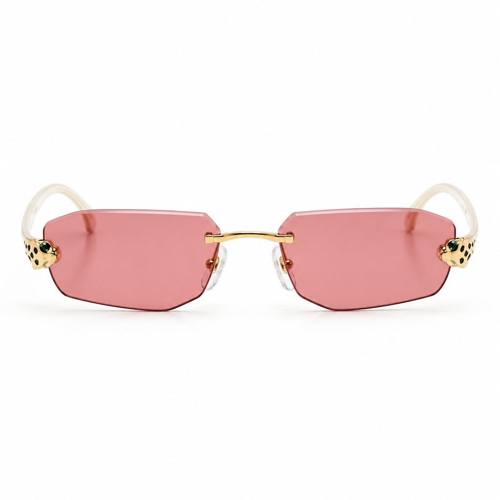 Cartier Panthère de C Unisex Rimless Rectangular Rosy Pink Sunglasses