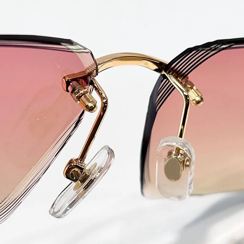 Cartier Rimless Unisex Rectangular White Acetate Temples Pink Sunglasses