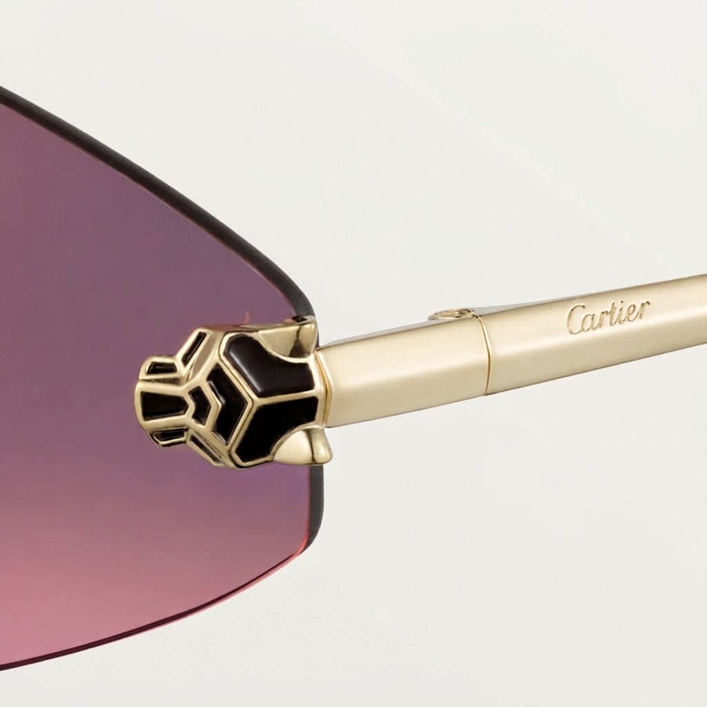 Cartier Panthère de Unisex Rimless Hexagonal Purple Gradient Sunglasses