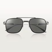 Cartier Santos De Men Pilot Brushed Silver Polarized Black Sunglasses
