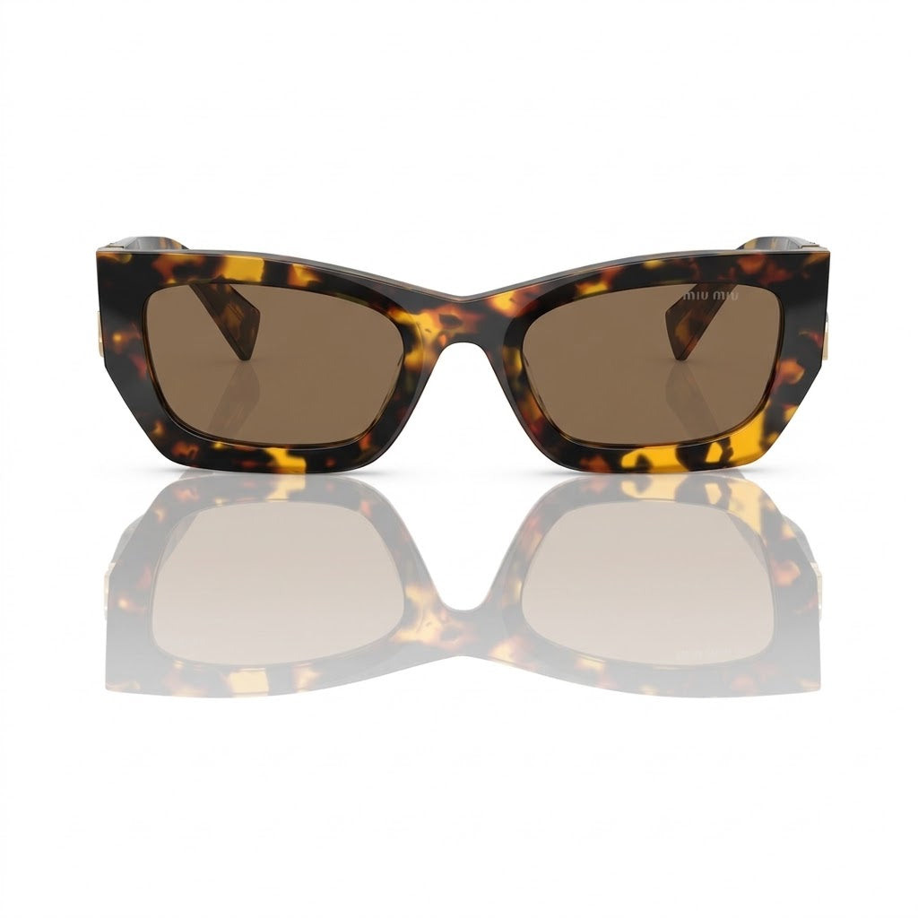 Miu Miu MU 09WS Women Rectangle Honey Havana / Dark Brown Sunglasses