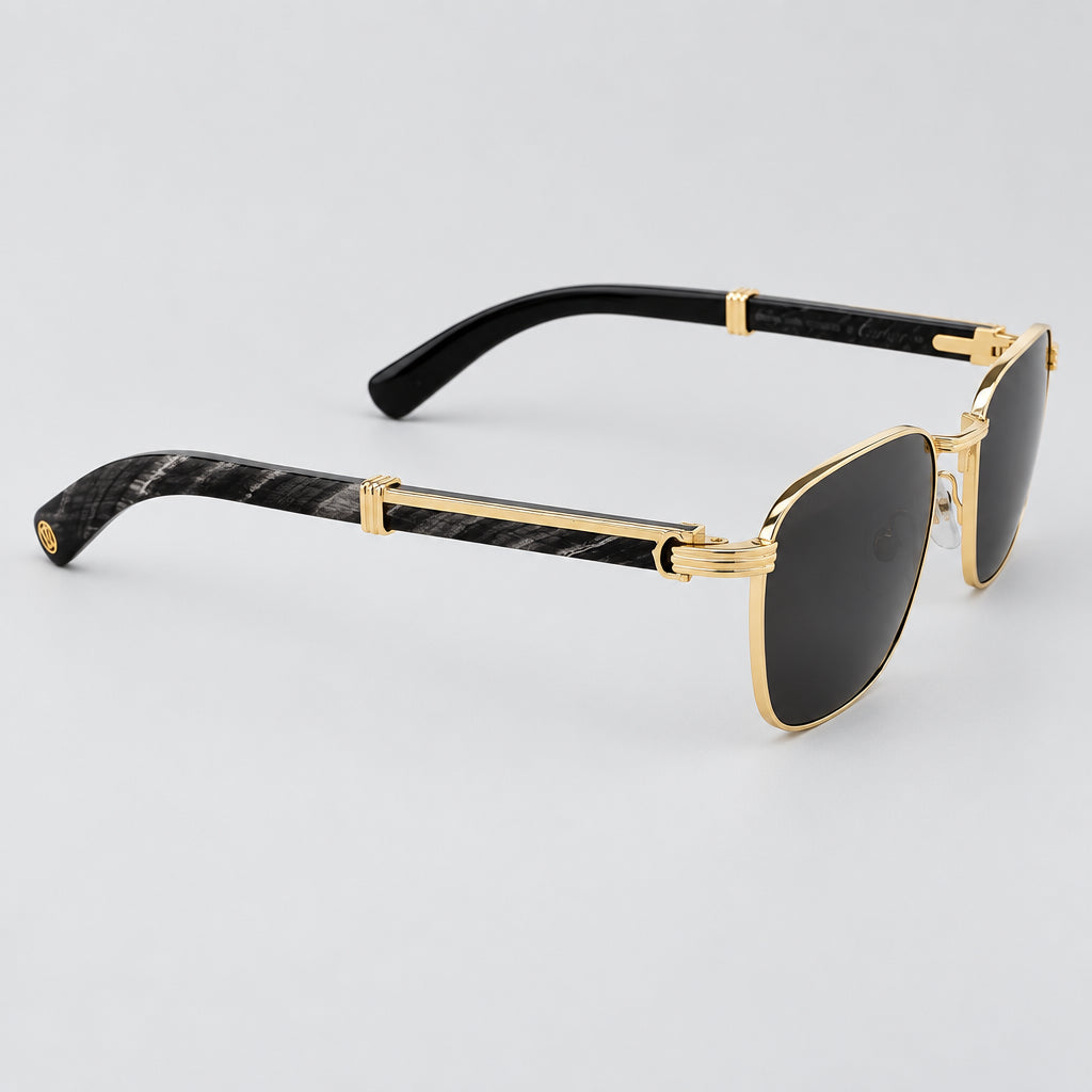 Cartier Première De Cartier Men Square Wood Temples Black Sunglasses