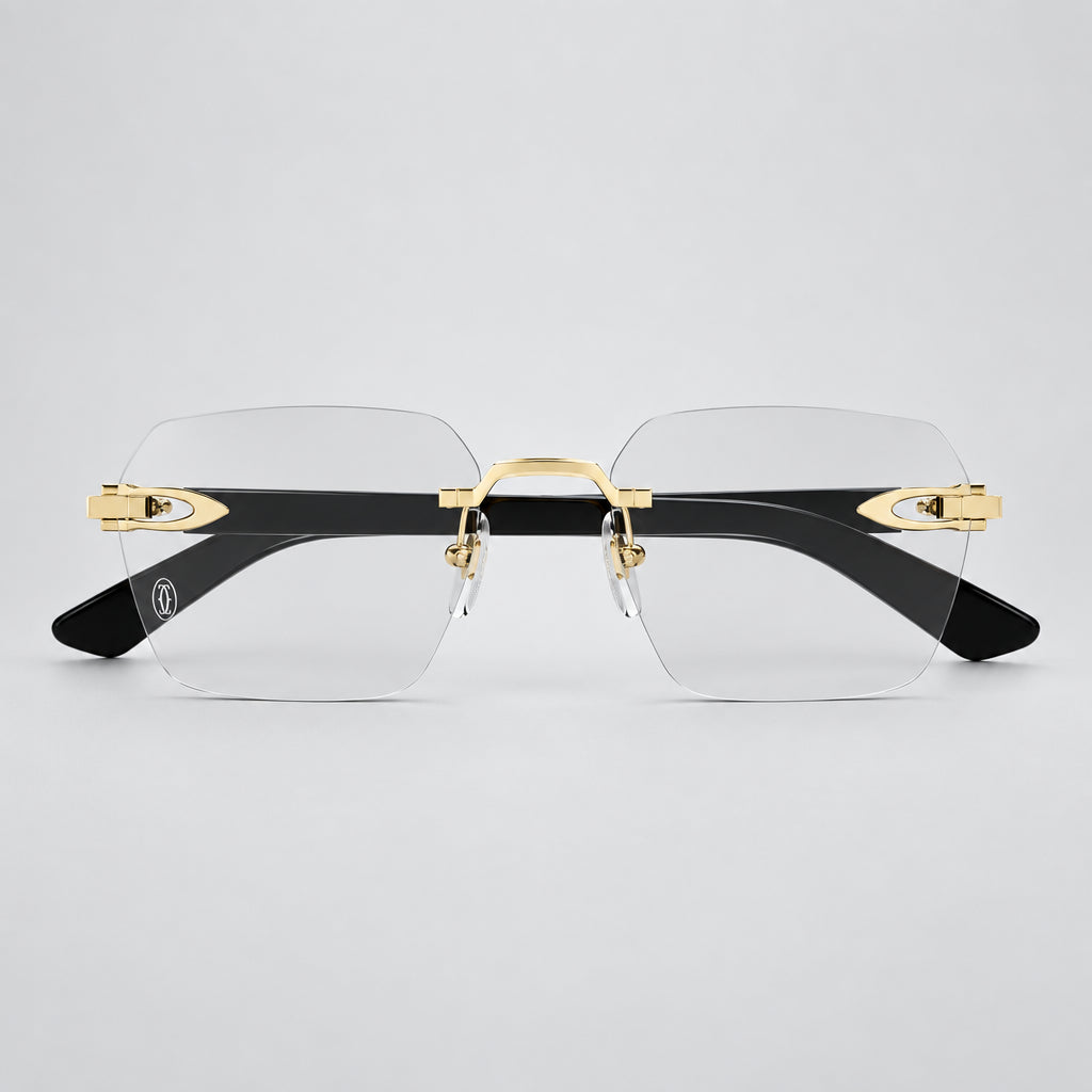 Cartier Signature C de Men Rimless Rectangle Black Wood Temples Transparent Eyeglasses