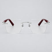 Cartier Signature C de Rimless Rectangular Burgundy Wood Temples and Clear Eyeglasses
