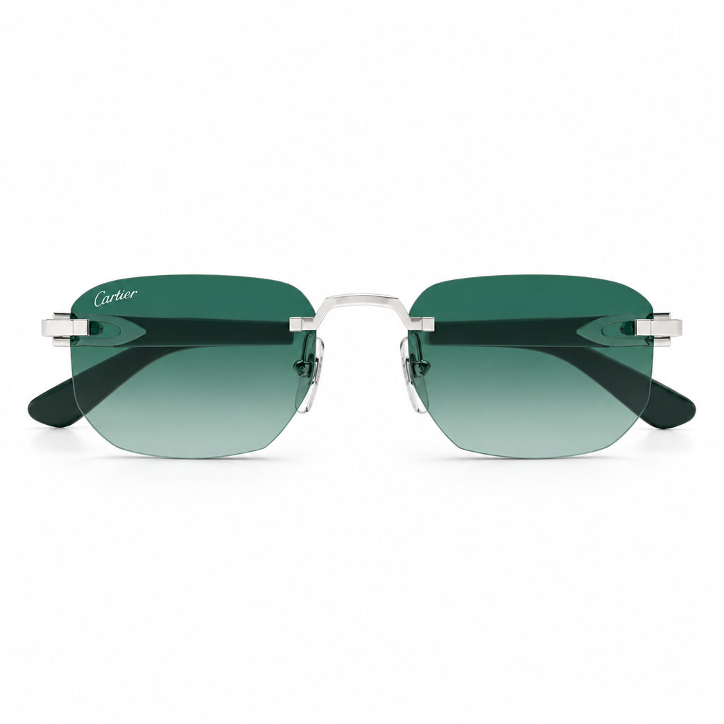 Cartier Elongated C de Motif Men Rimless Green Gradient Sunglasses