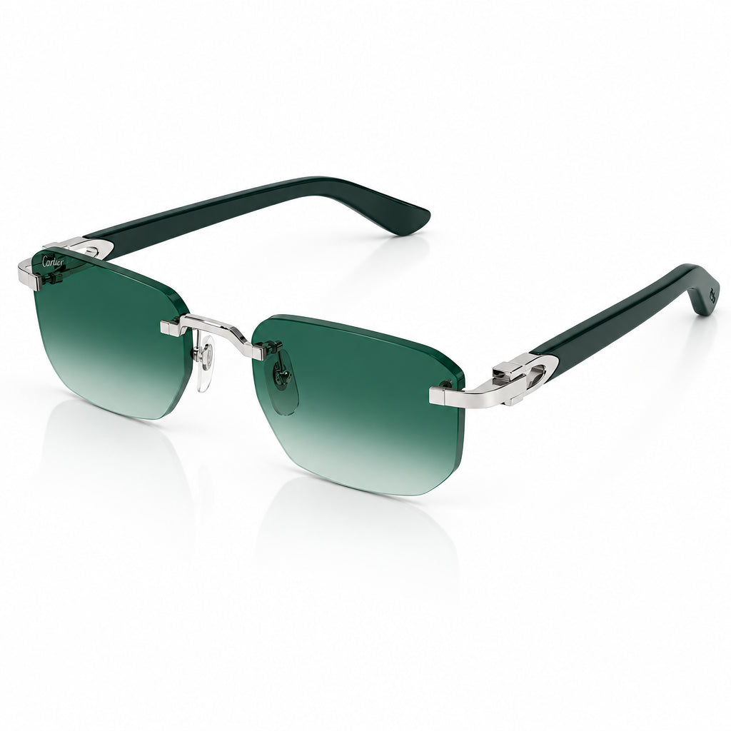Cartier Elongated C de Motif Men Rimless Green Gradient Sunglasses