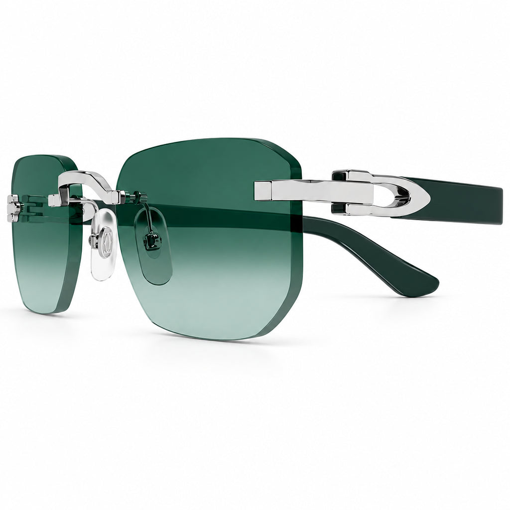 Cartier Elongated C de Motif Men Rimless Green Gradient Sunglasses