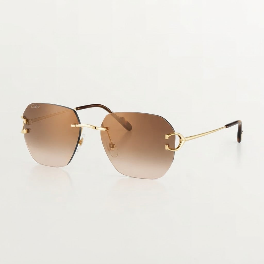 Cartier Classic C Motif Unisex Rimless Brown Sunglasses