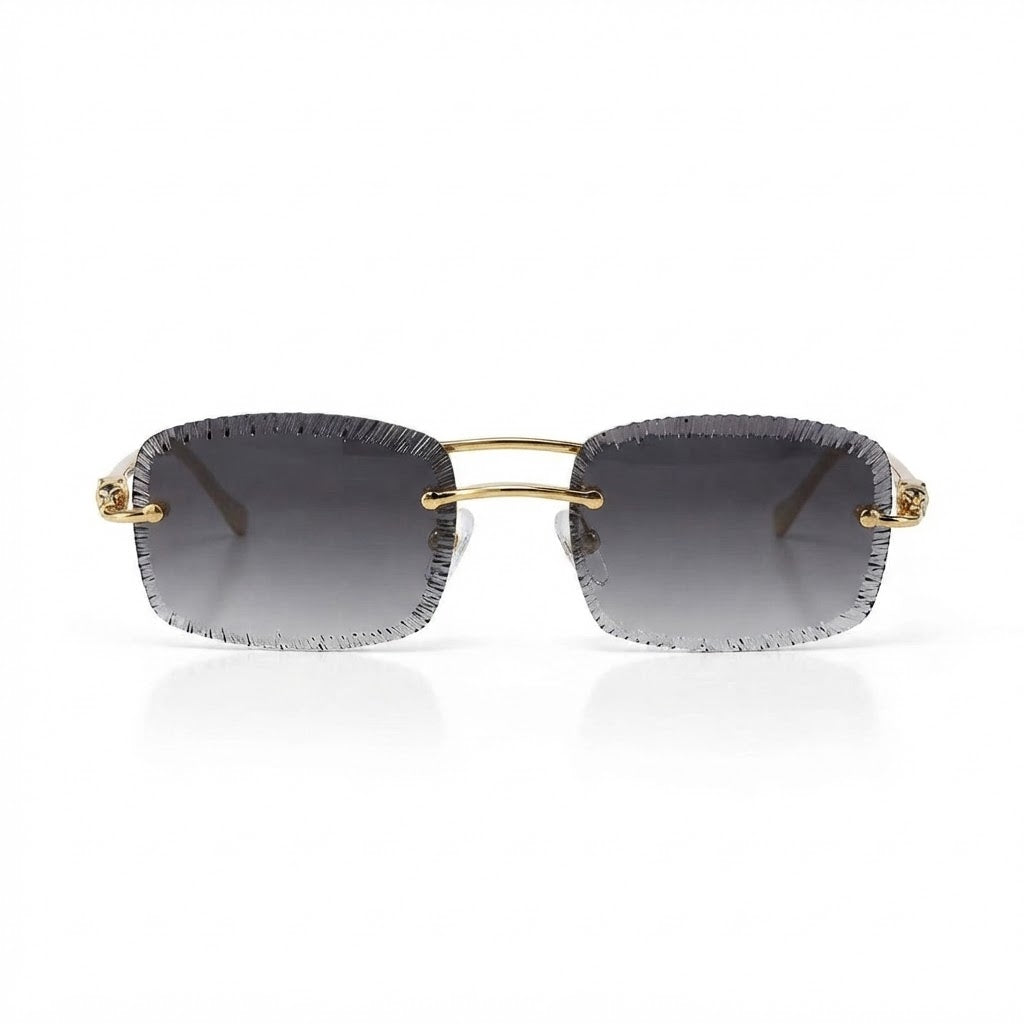 Cartier Panthère de Unisex Rimless Black Gradient Lens Split Diamond Cut Sunglasses