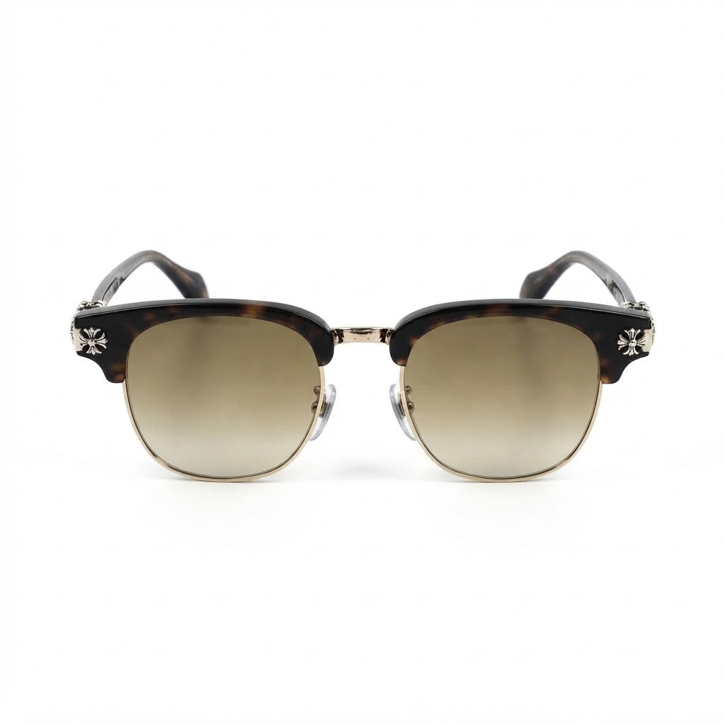 Chrome Hearts Unisex Square Tortoise & Gold Gothic Sunglasses