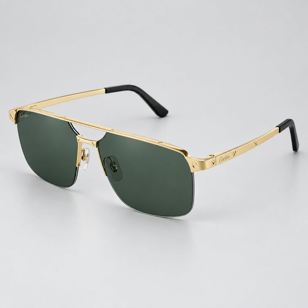 Cartier Santos de Cartier Men Navigator Gold-Green Sunglasses