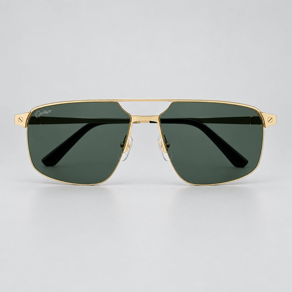 Cartier Santos de Cartier Men Navigator Gold-Green Sunglasses