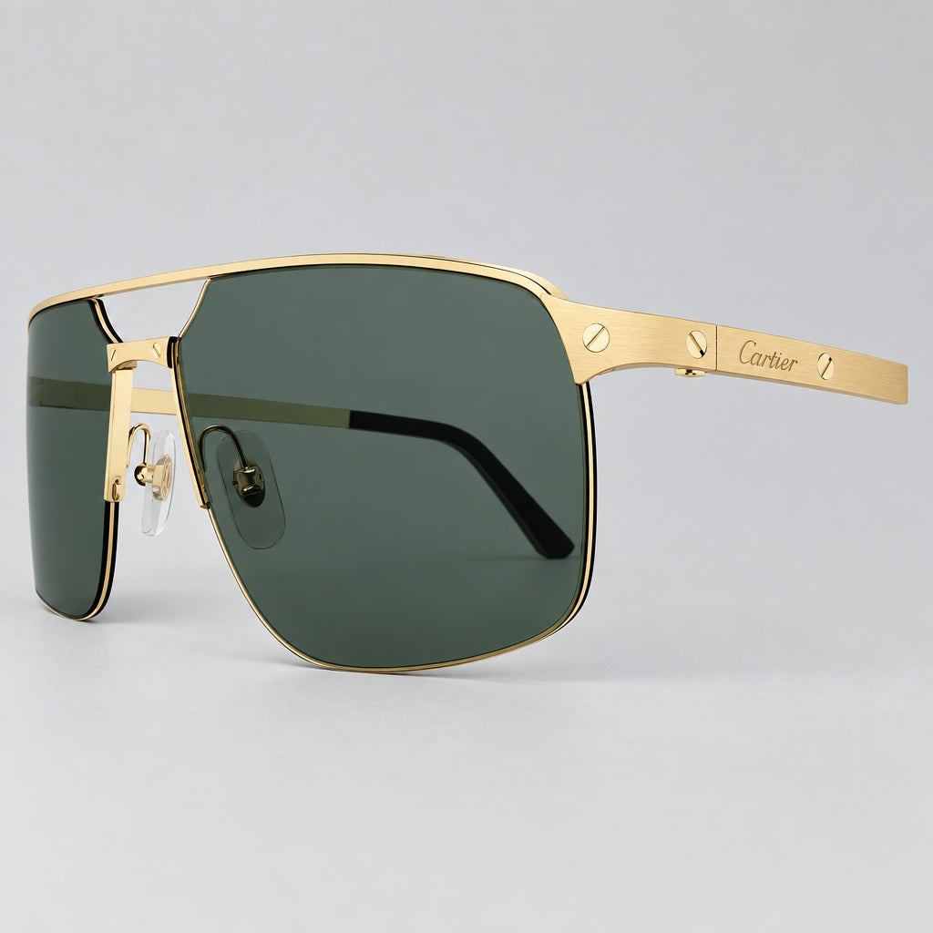 Cartier Santos de Cartier Men Navigator Gold-Green Sunglasses