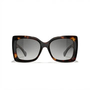 Chanel Women Square Dark Tortoise & Grey Polarized Sunglasses