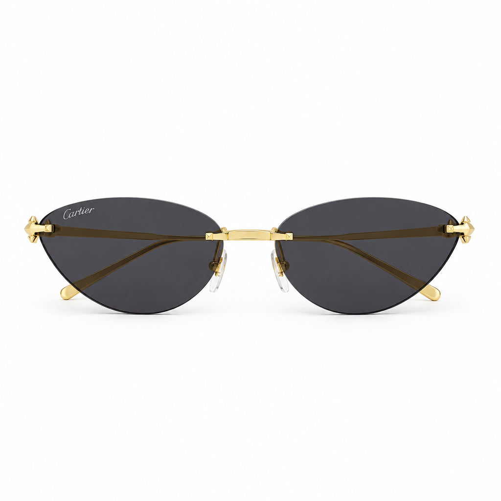 Cartier Clash de C Women Rimless Studded Temple Dark Grey Sunglasses