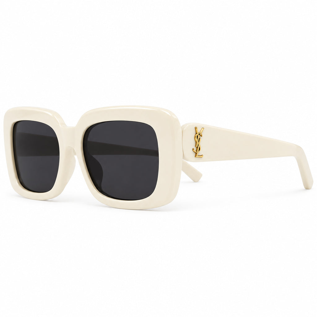 Saint Laurent SL M130 Women Pillowed Rectangular Ivory / White Sunglasses