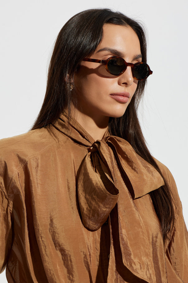 Saint Laurent SL M161 Unisex Round-Frame Tortoiseshell Sunglasses