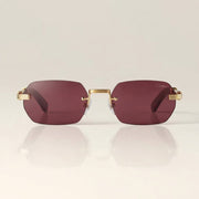 Cartier Première de Rimless Rectangular Burgundy Wood Temples & Burgundy Sunglasses