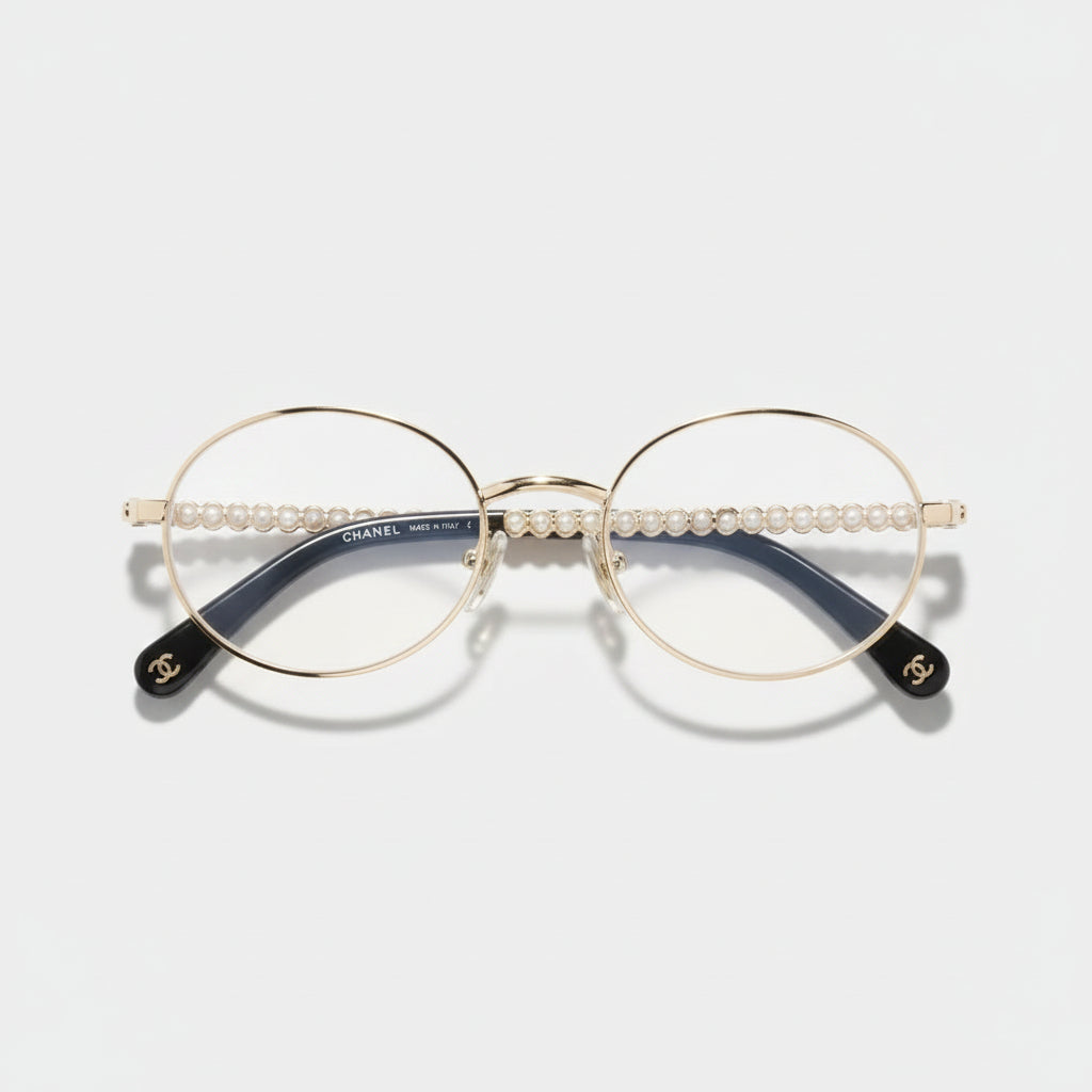  Chanel Oval Metal & Imitation Pearl Optical Frames Glasses CH2228H