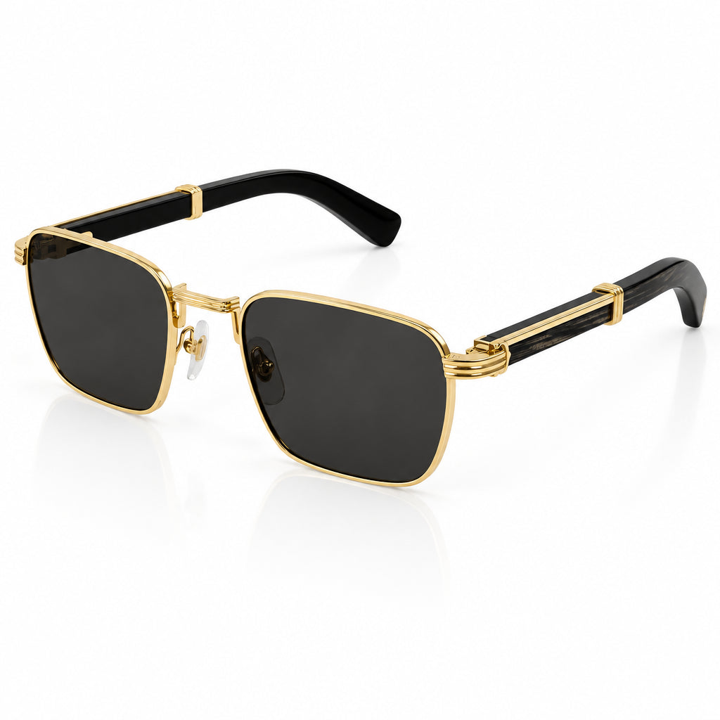 Cartier Première De Cartier Men Square Wood Temples Black Sunglasses