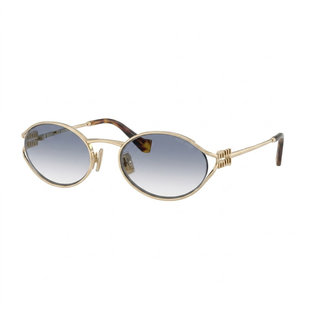 Miu Miu Women Logo Oval Pale Gold Blue Gradient Sunglasses
