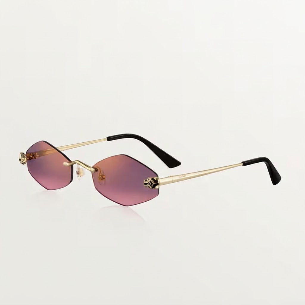 Cartier Panthère de Unisex Rimless Hexagonal Purple Gradient Sunglasses