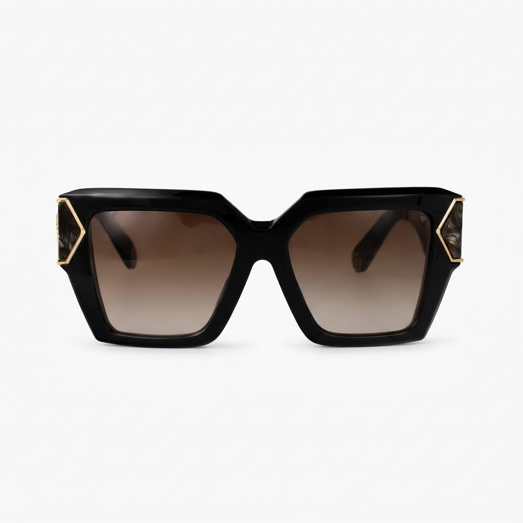 Philipp Plein Women Matte Black Hexagon Logo Square Sunglasses