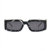 Philipp Plein SPP119M Unisex Black & White Marble with Silver-Tone Square Sunglasses
