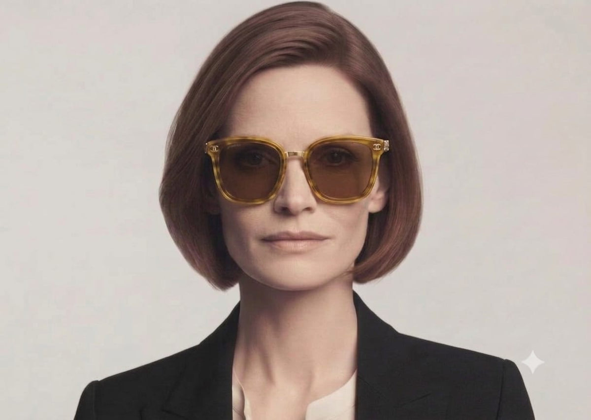 Chanel Women Classic Square Acetate Polarized Rhinestone Chanel Logo Honey Tortoise Sunglasses