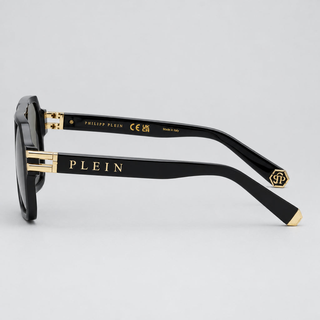 Philipp Plein VPP148M Unisex Black Navigator Dark Green Sunglasses