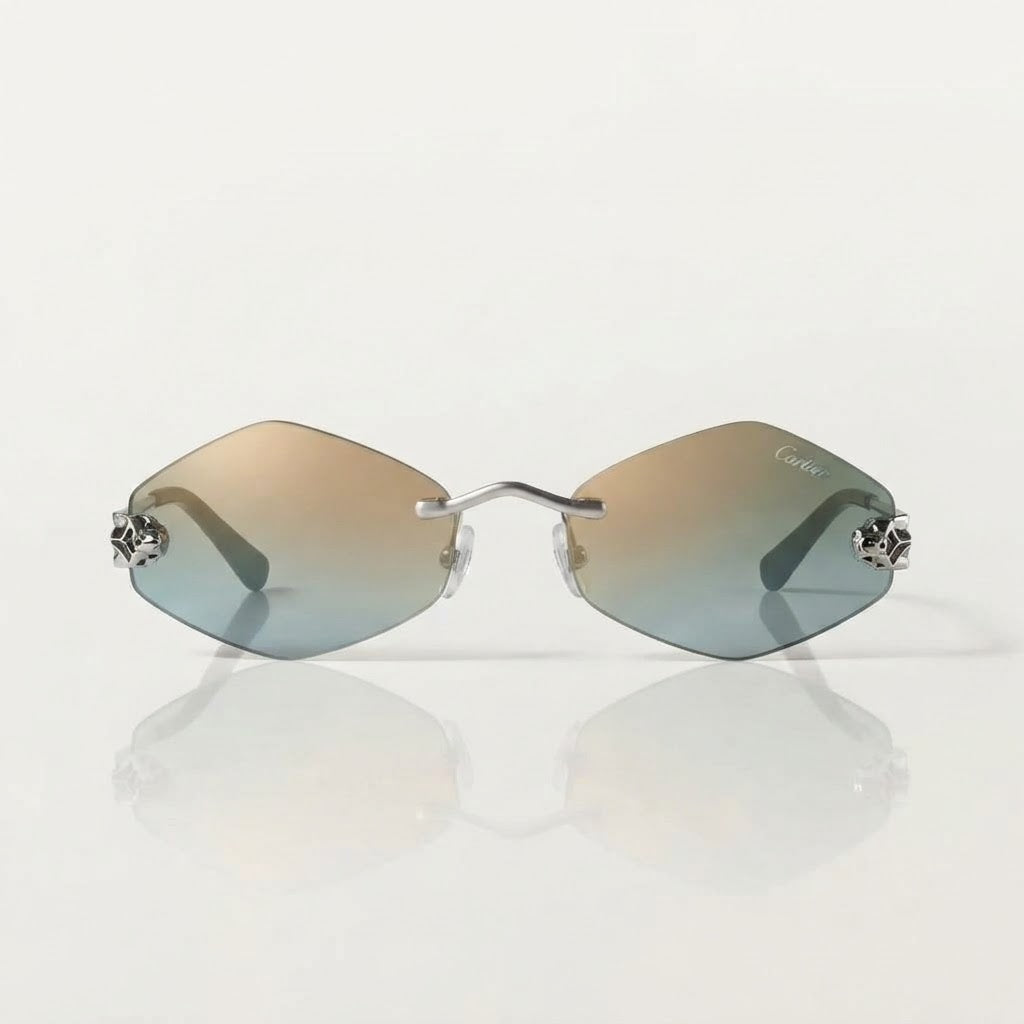 Cartier Panthère de Unisex Rimless Hexagonal Green and Blue Gradient Sunglasses