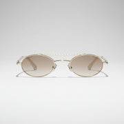 Chanel Oval Metal & Imitation Pearl Gold & Brown Gradient Sunglasses