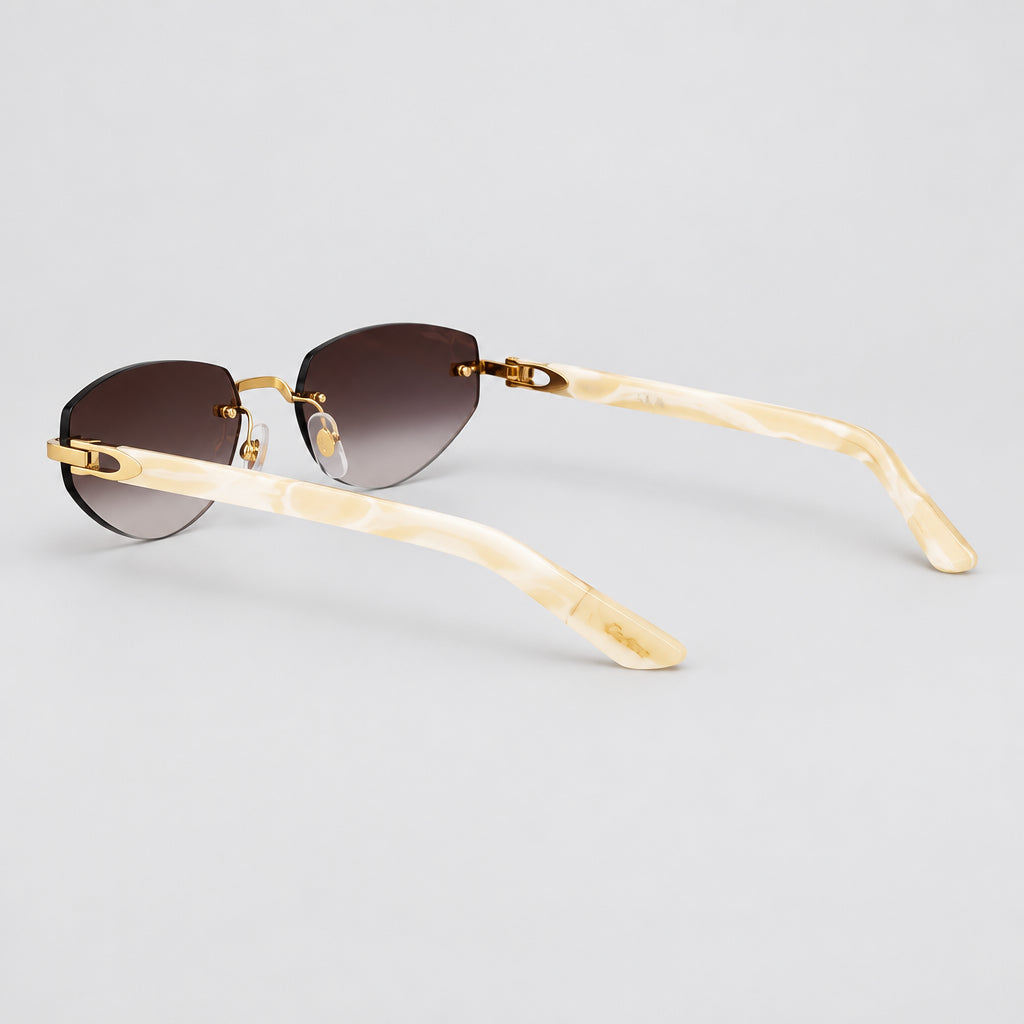 Cartier C Décor Women Rimless Geometric Frame Marble-Effect Temples Brown Sunglasses