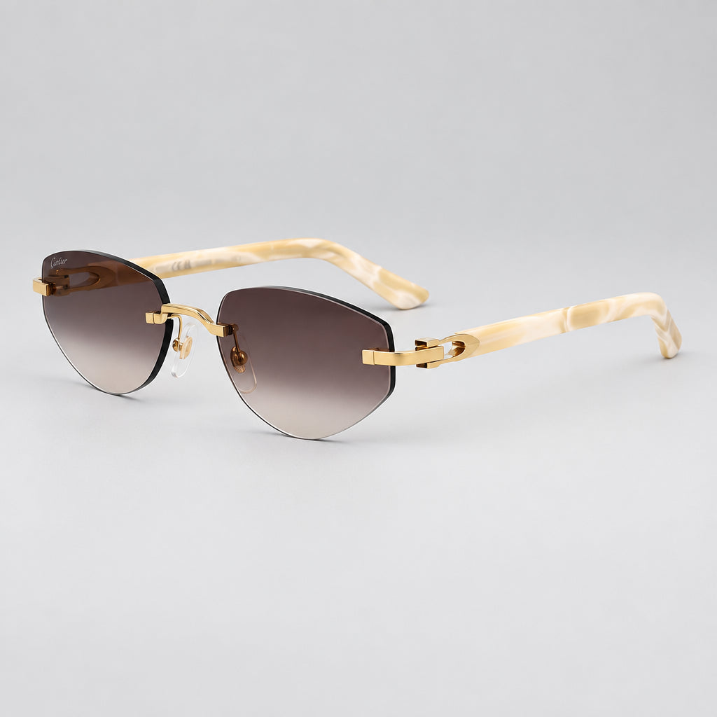 Cartier C Décor Women Rimless Geometric Frame Marble-Effect Temples Brown Sunglasses