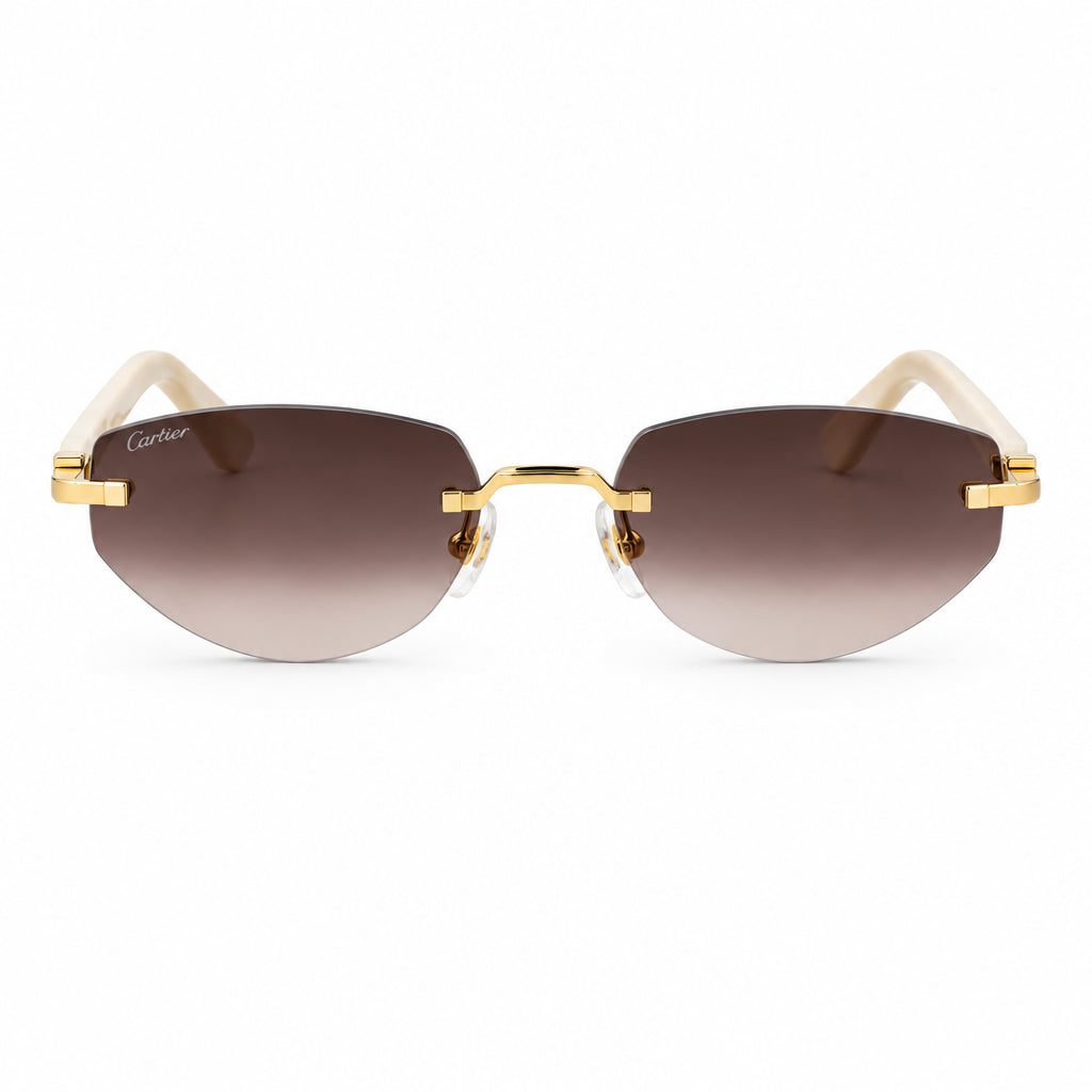 Cartier C Décor Women Rimless Geometric Frame Marble-Effect Temples Brown Sunglasses
