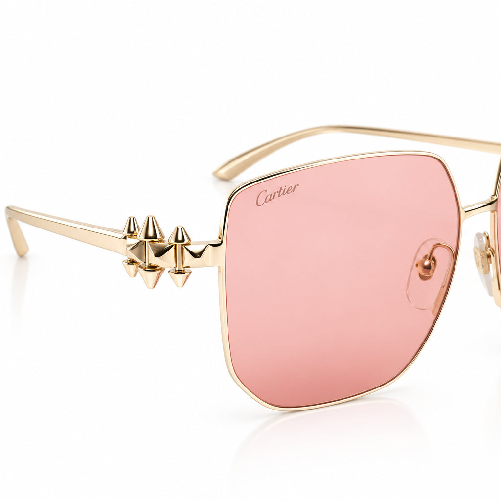 Cartier Clash de C Women Gold Finish Studded Temple Square Pink Gradient Sunglasses