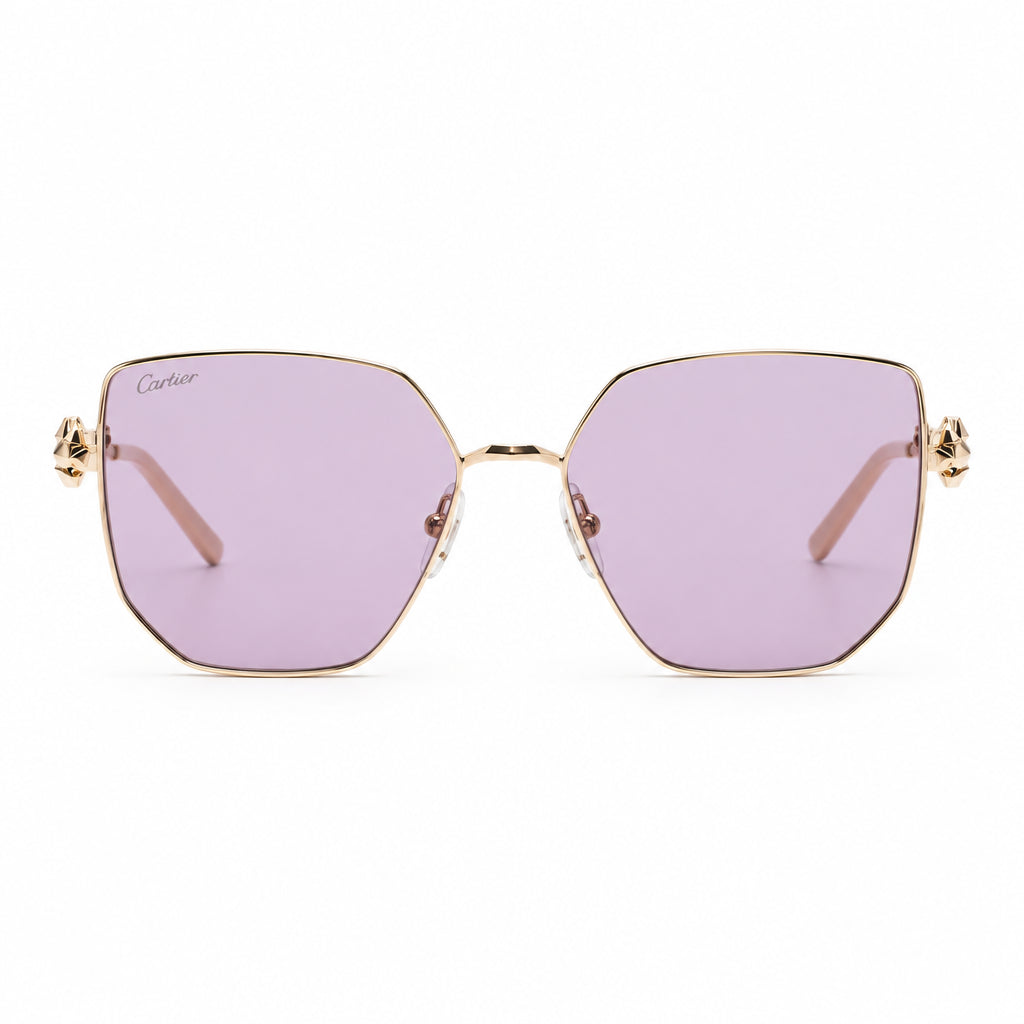 Cartier Clash de C Women Gold Finish Studded Temple Square Violet Sunglasses