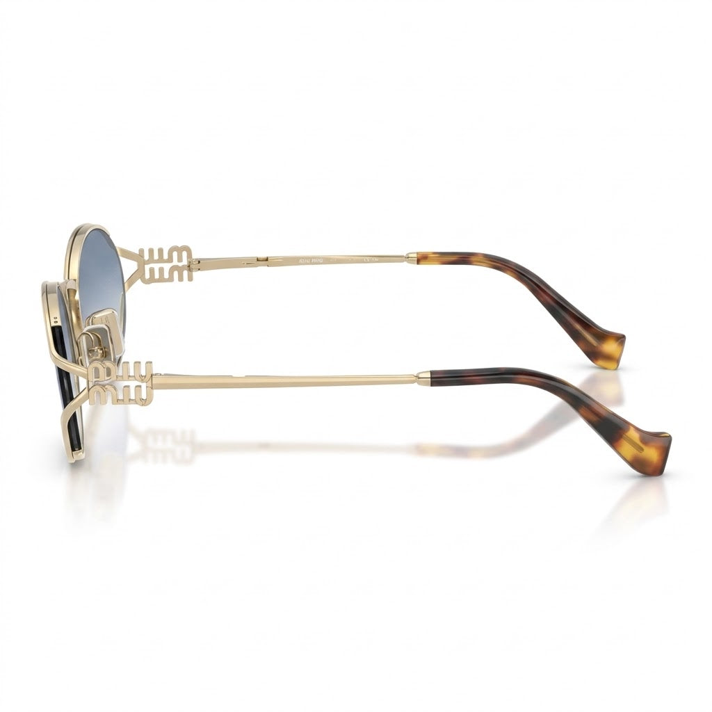 Miu Miu Women Logo Oval Pale Gold Blue Gradient Sunglasses