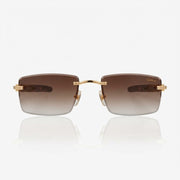  Cartier Décor C de Men Rimless Gold-Yellow Wood Temples Brown Sunglasses