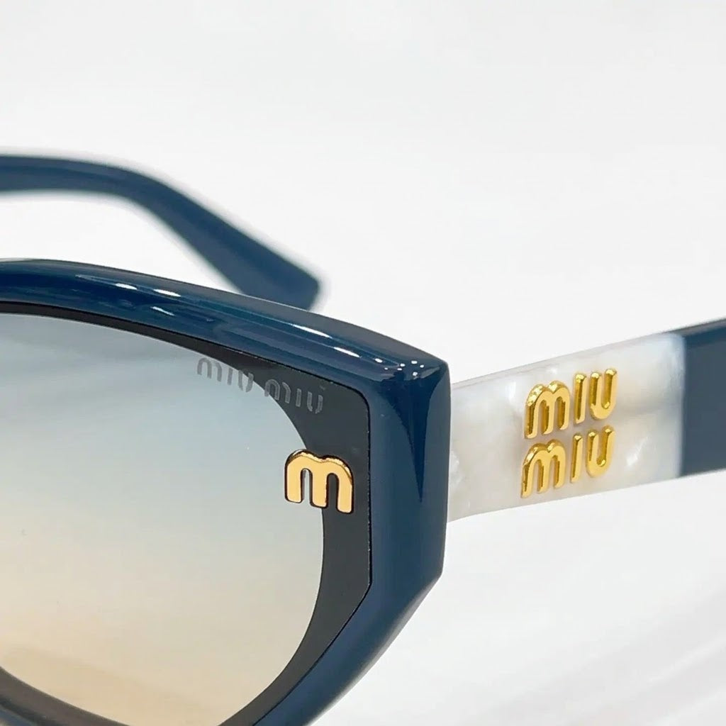 Miu Miu Women Cat-Eye Blue / Off-White Textured Temple Polarized Sunglasses