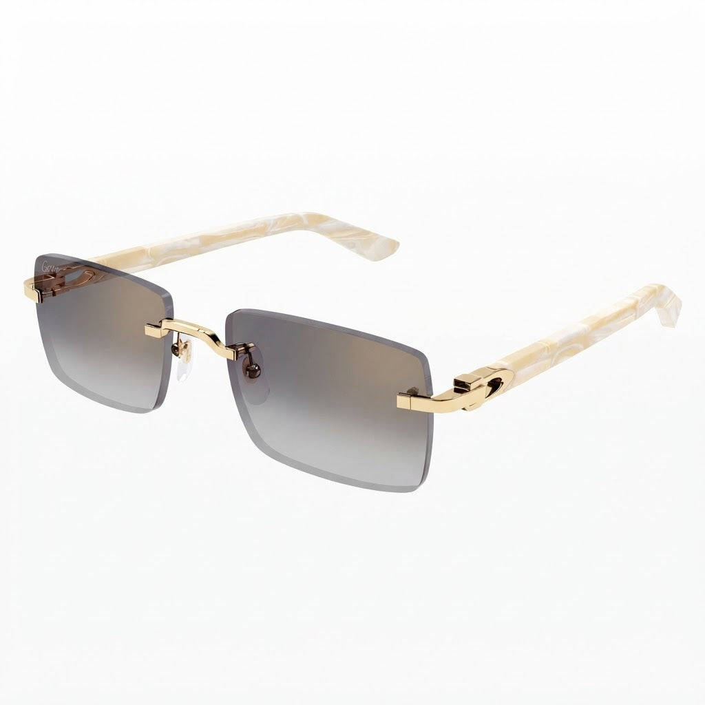 Cartier Signature Unisex Rimless Square Ivory Silk Pearl/Grey Sunglasses