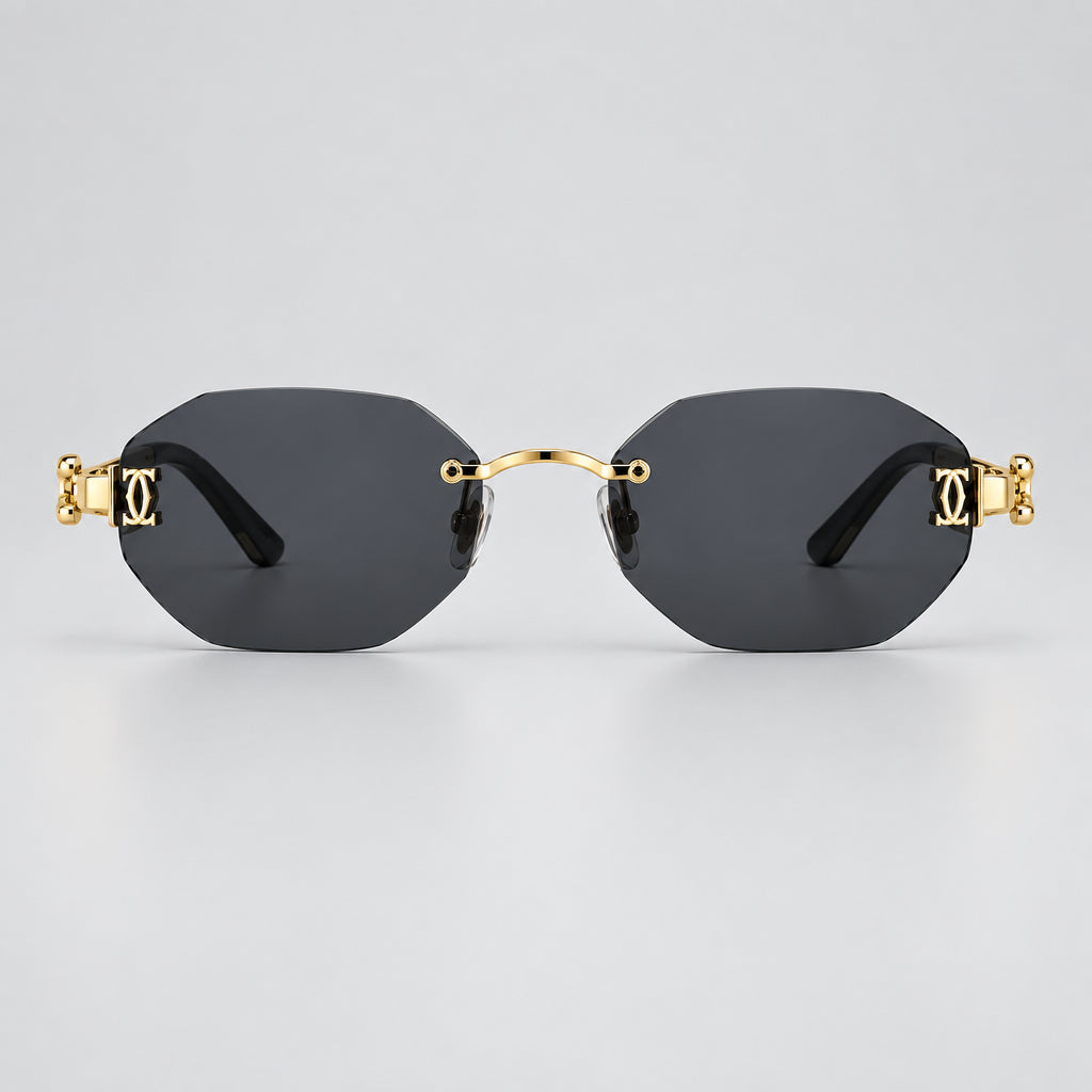 Cartier Panthère de Unisex Rimless Hexagonal Gold Finish Black  Sunglasses