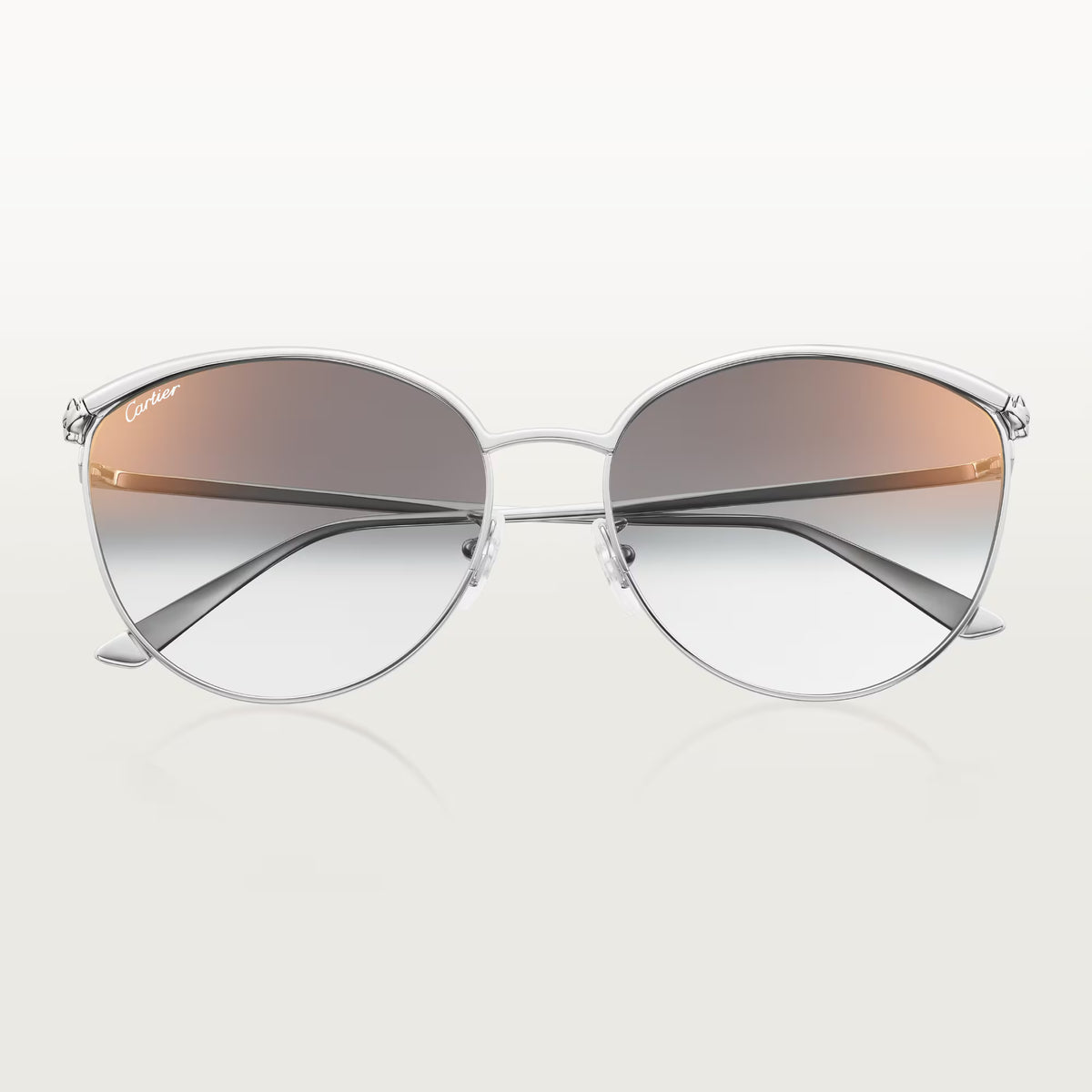 Cartier Panthère de Women Silver Grey Gradient Cat Eye Sunglasses