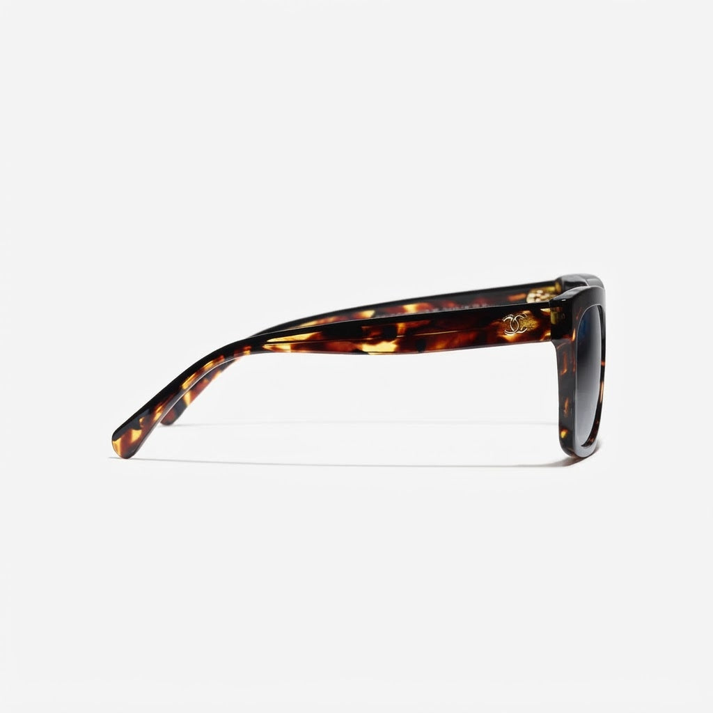 Chanel Women Square Acetate Tortoise & Black Sunglasses